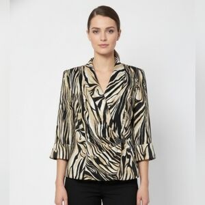 Alex Evenings Tiger Striped Jacket Evening Formal Satin Retro M